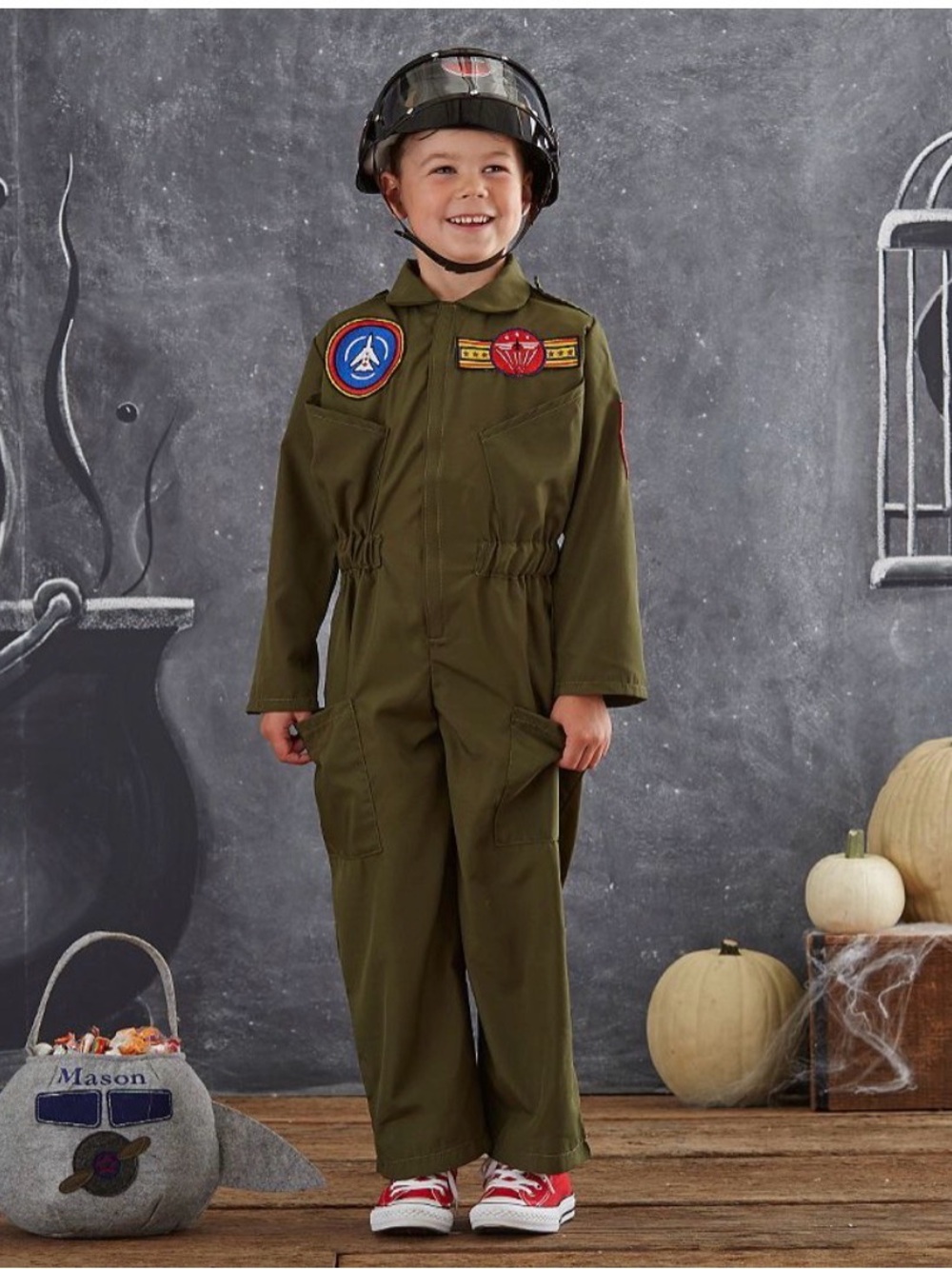 Pottery Barn Kids pilot Halloween costume jumpsuit army green size 3T